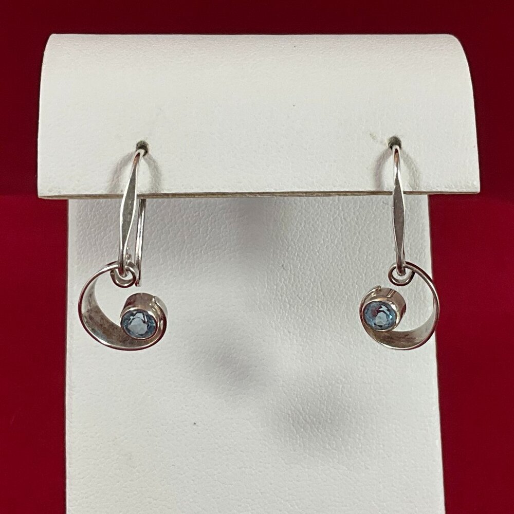 Ed Levin Sterling Silver Nautilus Earrings with Blue Topaz